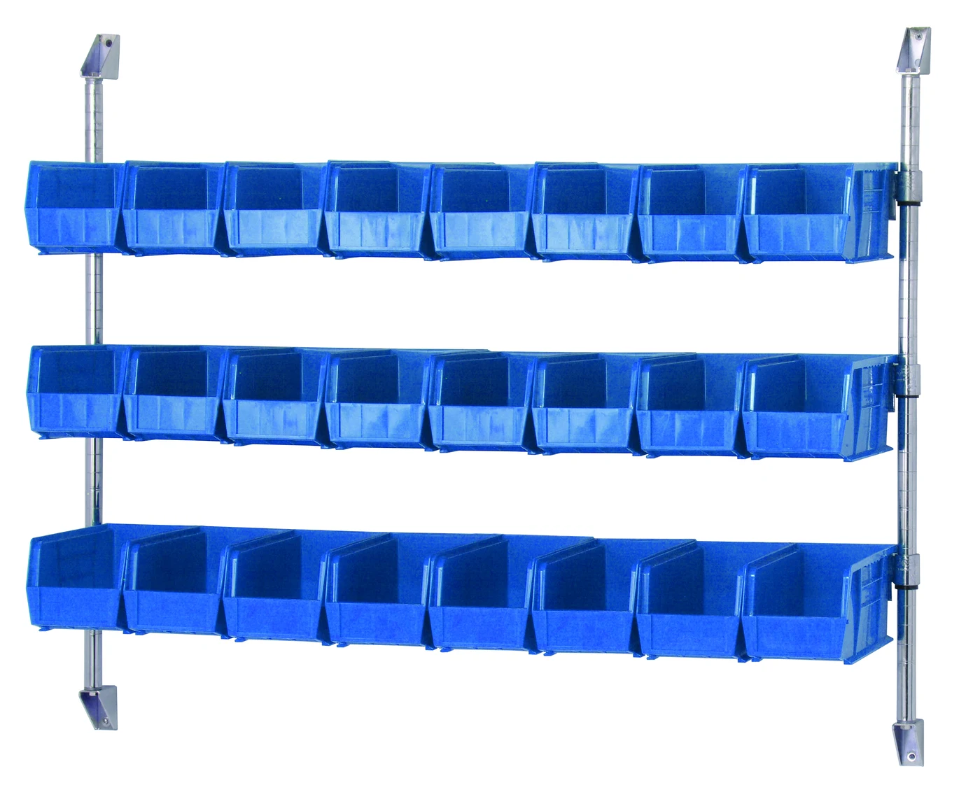 Quantum CAN-34-48BH-230BL Cantilever Bin Holder Post Wall Mount, 48"W x 10-7/8"D x 34"H, Chrome