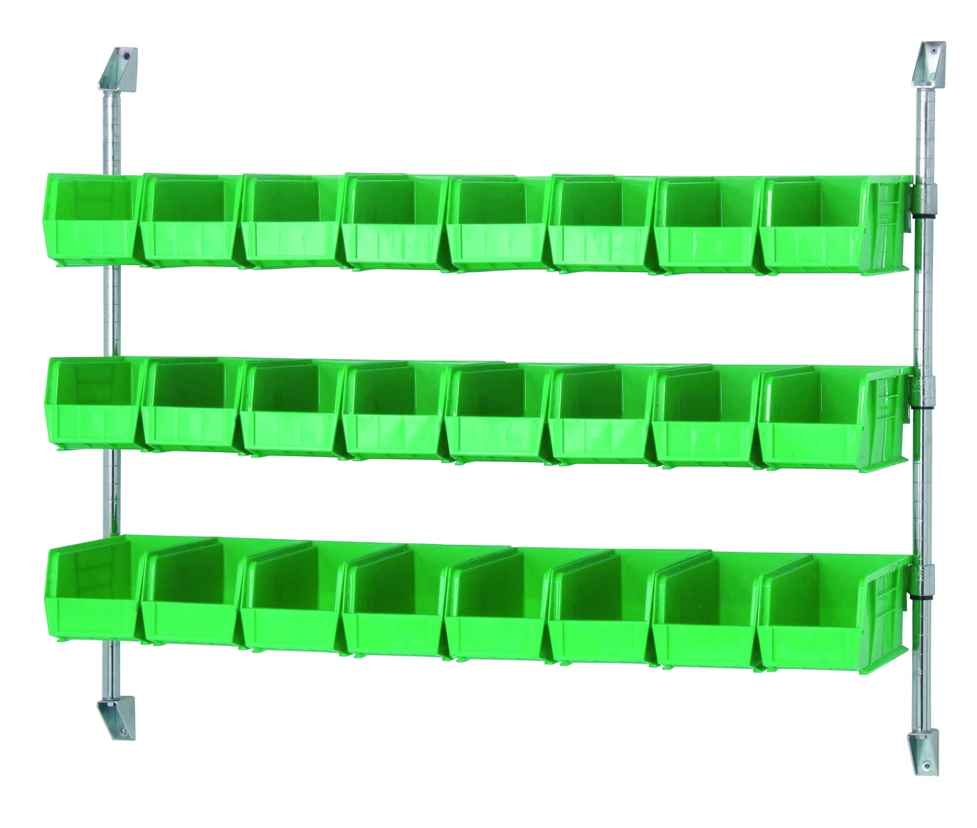 Quantum CAN-34-48BH-230GN Cantilever Bin Holder Post Wall Mount, 48"W x 10-7/8"D x 34"H, Chrome