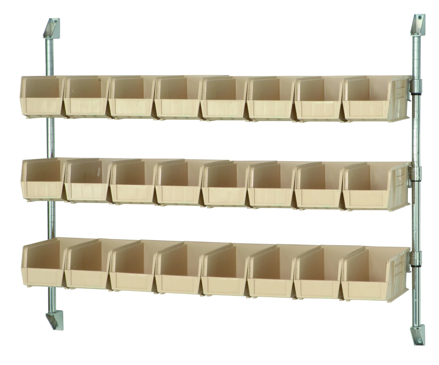 Quantum CAN-34-48BH-230IV Cantilever Bin Holder Post Wall Mount, 48"W x 10-7/8"D x 34"H, Chrome