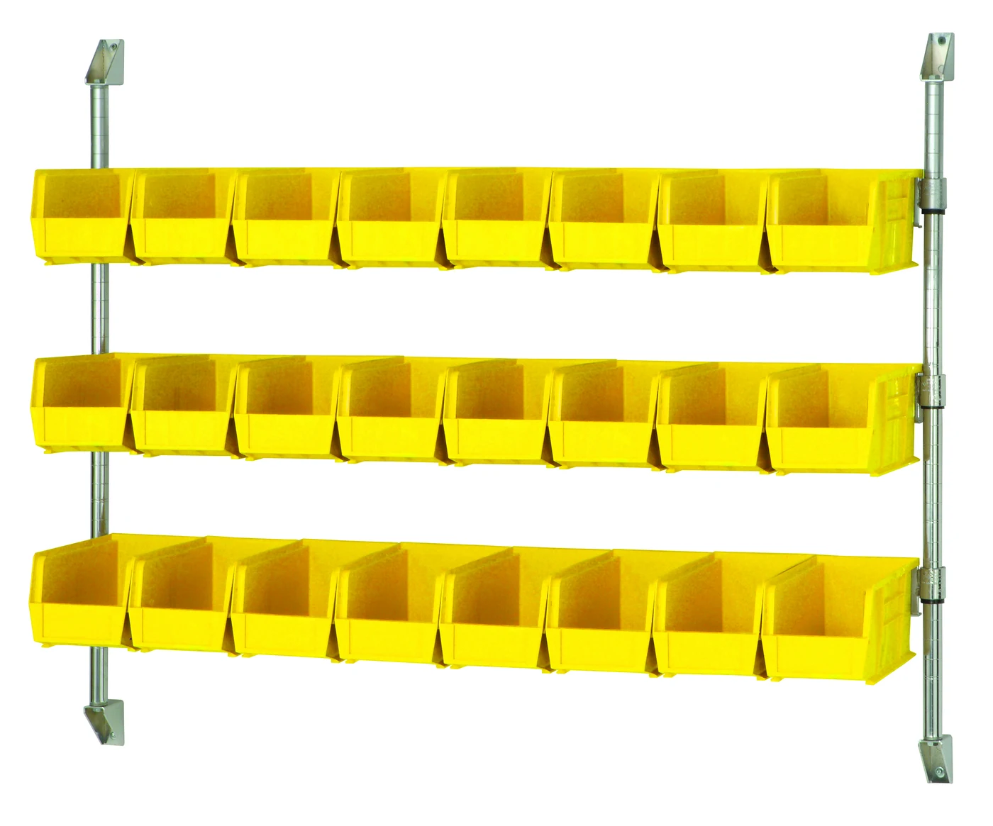 Quantum CAN-34-48BH-230YL Cantilever Bin Holder Post Wall Mount, 48"W x 10-7/8"D x 34"H, Chrome