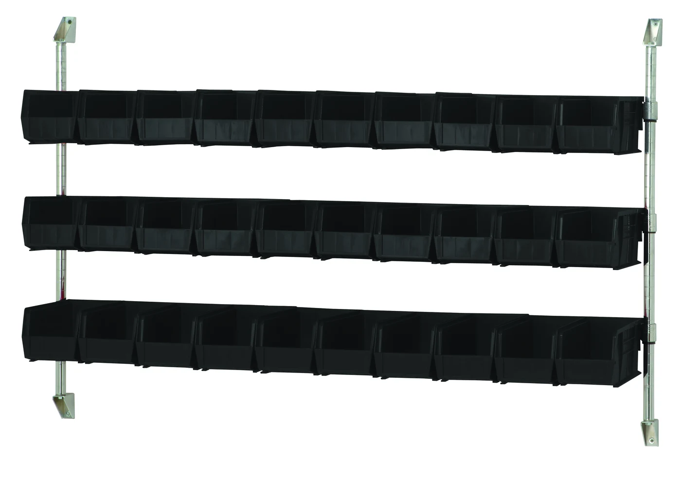 Quantum CAN-34-60BH-230BK Cantilever Bin Holder Post Wall Mount, 60"W x 10-7/8"D x 34"H, Chrome
