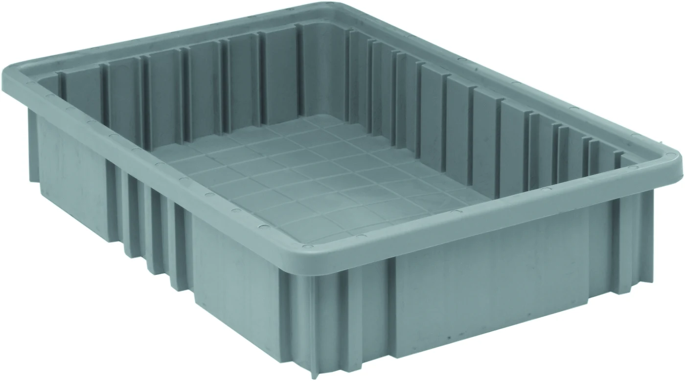 Quantum DG92035GYCS Dividable Grid Container, 16-1/2"L x 10-7/8"W x 3-1/2"H, Gray, Case of 12