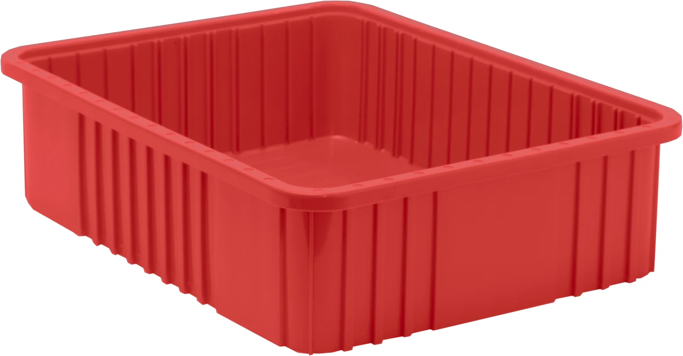 Quantum DG93060RDCS Dividable Grid Container, 22-1/2"L x 17-1/2"W x 6"H, Red, Case of 3