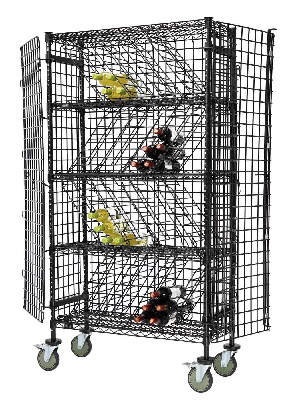 Quantum 1436-74BWSECBK Stationary Bulk Wine Security Unit, 36"W x 14"D x 74"H, Black — in use