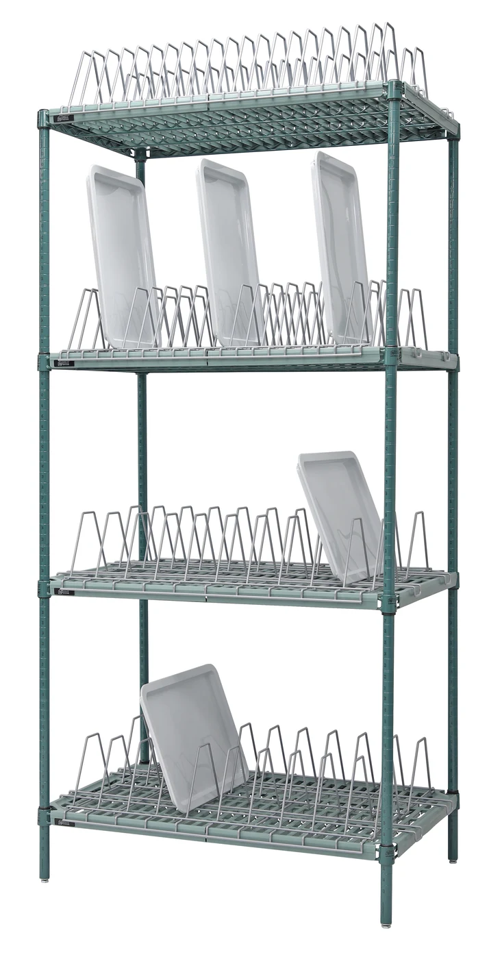 Quantum WR74-2448W331DR Stationary Wire Plastic Mat Drying Rack Unit, 48"W x 24"D x 74"H, 600-800 lb capacity, Green/Polymer