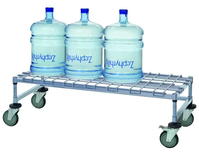 Quantum M18486DGY Wire Dunnage Platform Rack, 48"W x 18"D x 12"H, 1200 lb capacity, Gray — in use