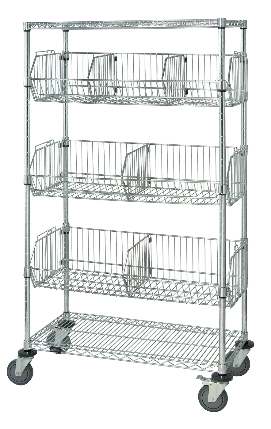 Quantum M1836BC6C Mobile Basket Unit, 36"W x 18"D x 69"H, 110 lb capacity, Chrome