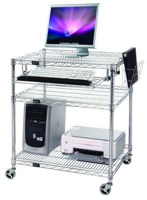 Quantum M2430CLAN Computer/LAN Workstation, 30"W x 24"D x 34"H, Chrome — in use