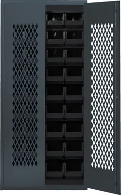 Quantum MESH-240BK Heavy-duty Specialty Bin Cabinets, 36"W x 18"D x 78"H, Gray