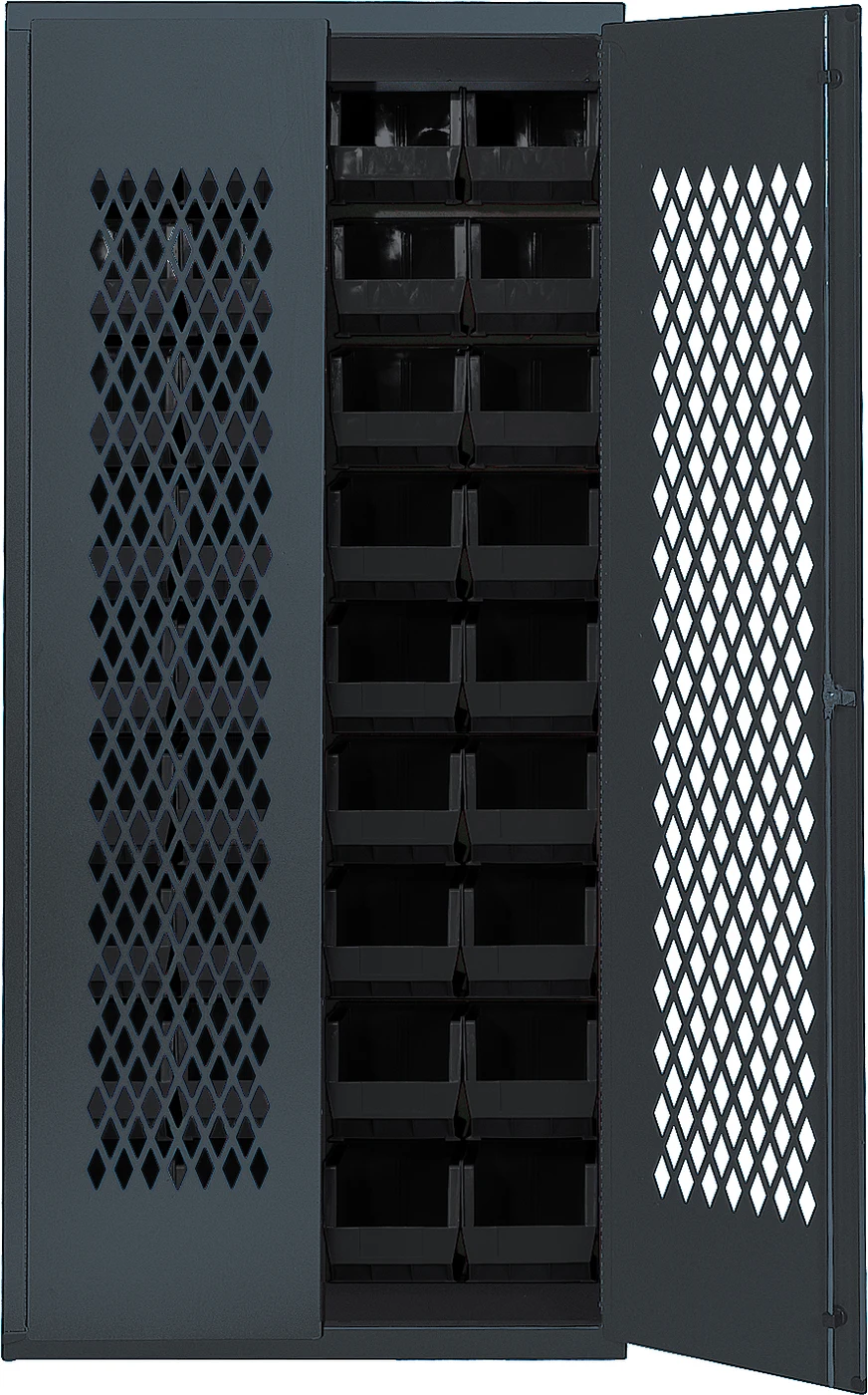 Quantum MESH-240BK Heavy-duty Specialty Bin Cabinets, 36"W x 18"D x 78"H, Gray