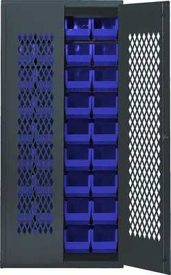 Quantum MESH-240BL Heavy-duty Specialty Bin Cabinets, 36"W x 18"D x 78"H, Gray