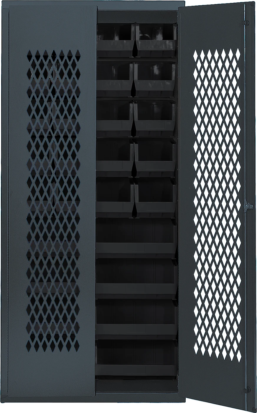 Quantum MESH-240250BK Heavy-duty Specialty Bin Cabinets, 36"W x 18"D x 78"H, Gray