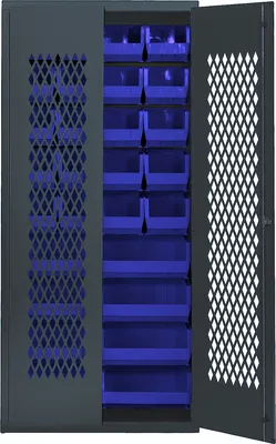 Quantum MESH-240250BL Heavy-duty Specialty Bin Cabinets, 36"W x 18"D x 78"H, Gray