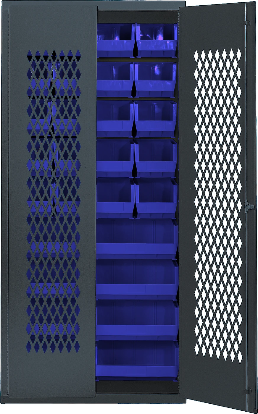 Quantum MESH-240250BL Heavy-duty Specialty Bin Cabinets, 36"W x 18"D x 78"H, Gray