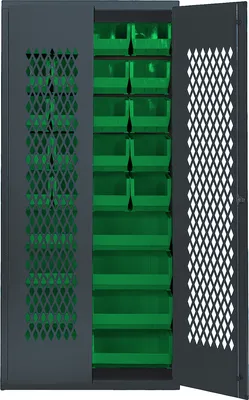 Quantum MESH-240250GN Heavy-duty Specialty Bin Cabinets, 36"W x 18"D x 78"H, Gray
