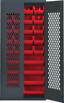 Quantum MESH-240250RD Heavy-duty Specialty Bin Cabinets, 36"W x 18"D x 78"H, Gray