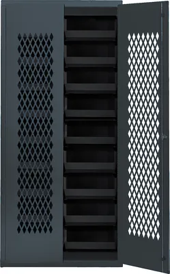 Quantum MESH-250BK Heavy-duty Specialty Bin Cabinets, 36"W x 18"D x 78"H, Gray