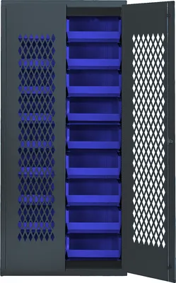Quantum MESH-250BL Heavy-duty Specialty Bin Cabinets, 36"W x 18"D x 78"H, Gray