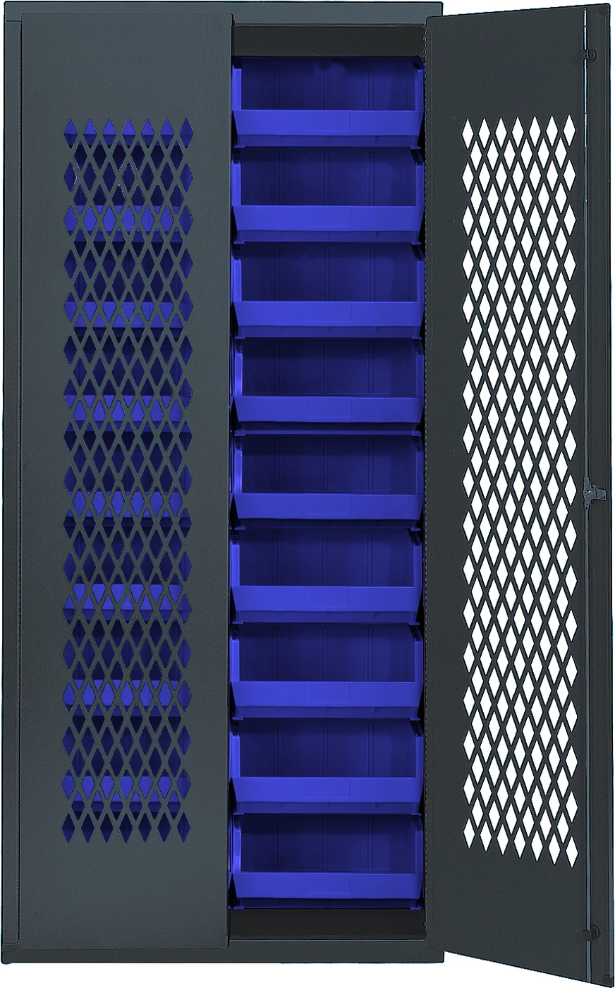 Quantum MESH-250BL Heavy-duty Specialty Bin Cabinets, 36"W x 18"D x 78"H, Gray