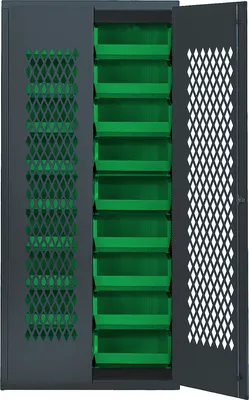 Quantum MESH-250GN Heavy-duty Specialty Bin Cabinets, 36"W x 18"D x 78"H, Gray