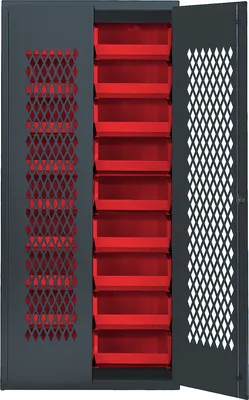 Quantum MESH-250RD Heavy-duty Specialty Bin Cabinets, 36"W x 18"D x 78"H, Gray