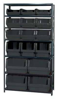 Quantum MSU-16-MIXBK Magnum Bin Steel Shelving, 42"W x 18"D x 75"H, 350 lb capacity, Gray