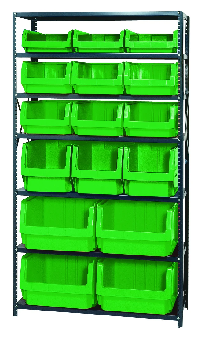 Quantum MSU-16-MIXGN Magnum Bin Steel Shelving, 42"W x 18"D x 75"H, 350 lb capacity, Gray