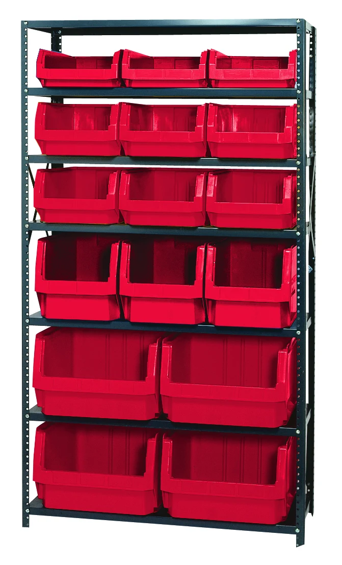 Quantum MSU-16-MIXRD Magnum Bin Steel Shelving, 42"W x 18"D x 75"H, 350 lb capacity, Gray