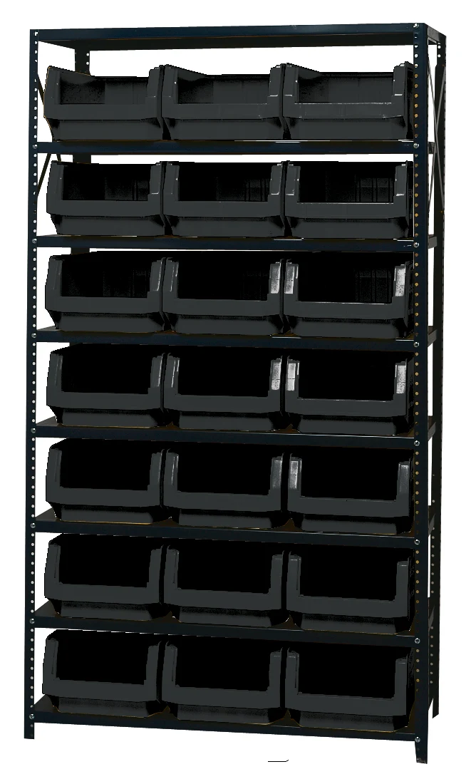 Quantum MSU-532BK Magnum Bin Steel Shelving, 42"W x 18"D x 75"H, 350 lb capacity, Gray