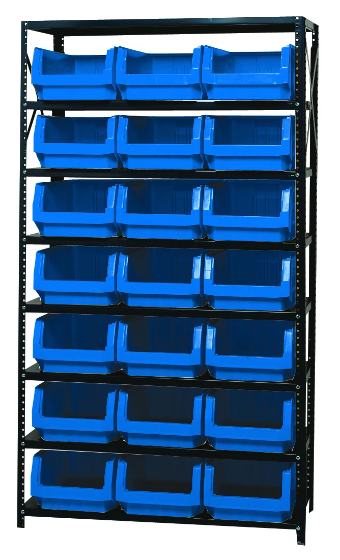 Quantum MSU-532BL Magnum Bin Steel Shelving, 42"W x 18"D x 75"H, 350 lb capacity, Gray
