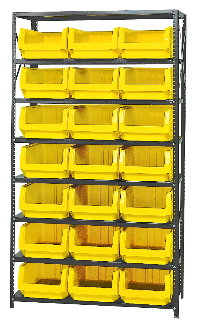 Quantum MSU-532YL Magnum Bin Steel Shelving, 42"W x 18"D x 75"H, 350 lb capacity, Gray