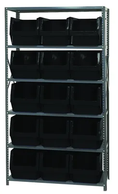Quantum MSU-533BK Magnum Bin Steel Shelving, 42"W x 18"D x 75"H, 350 lb capacity, Gray