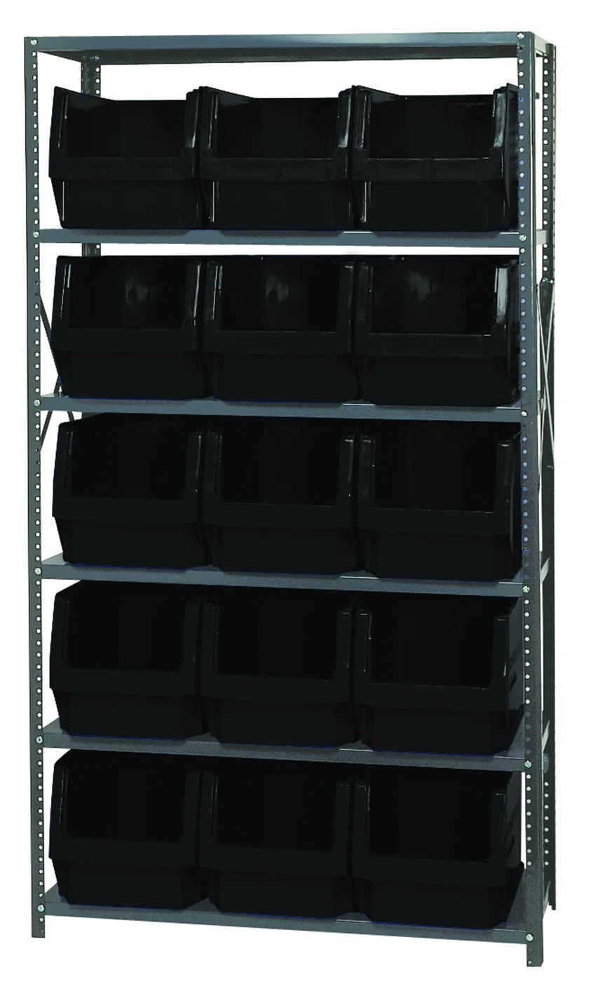 Quantum MSU-533BK Magnum Bin Steel Shelving, 42"W x 18"D x 75"H, 350 lb capacity, Gray