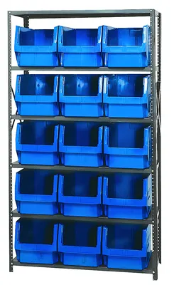 Quantum MSU-533BL Magnum Bin Steel Shelving, 42"W x 18"D x 75"H, 350 lb capacity, Gray
