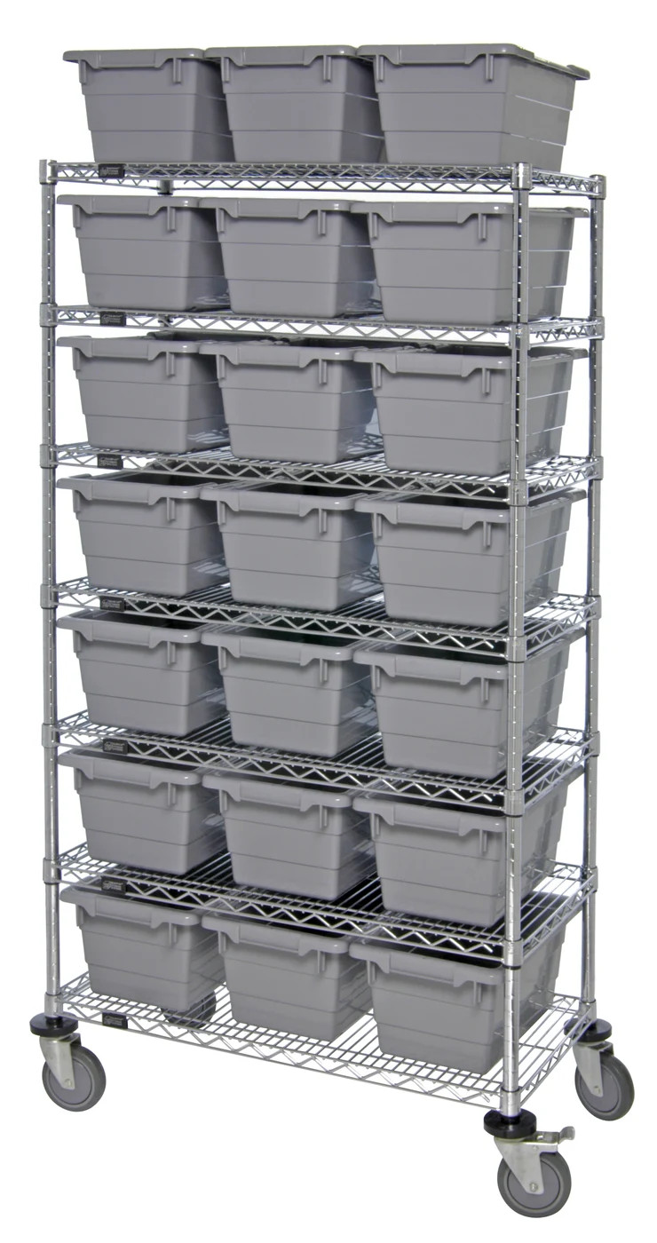 Quantum MWR7-1711-8GY Mobile Bin System Unit, 60"W x 18"D x 69"H, 800 lb capacity, Chrome