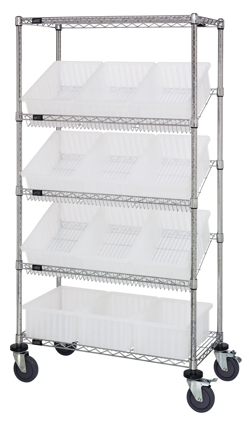 Quantum MWRS-5-92060CL Mobile Bin Systems Unit, 36"W x 18"D x 69"H, 400 lb capacity, Chrome
