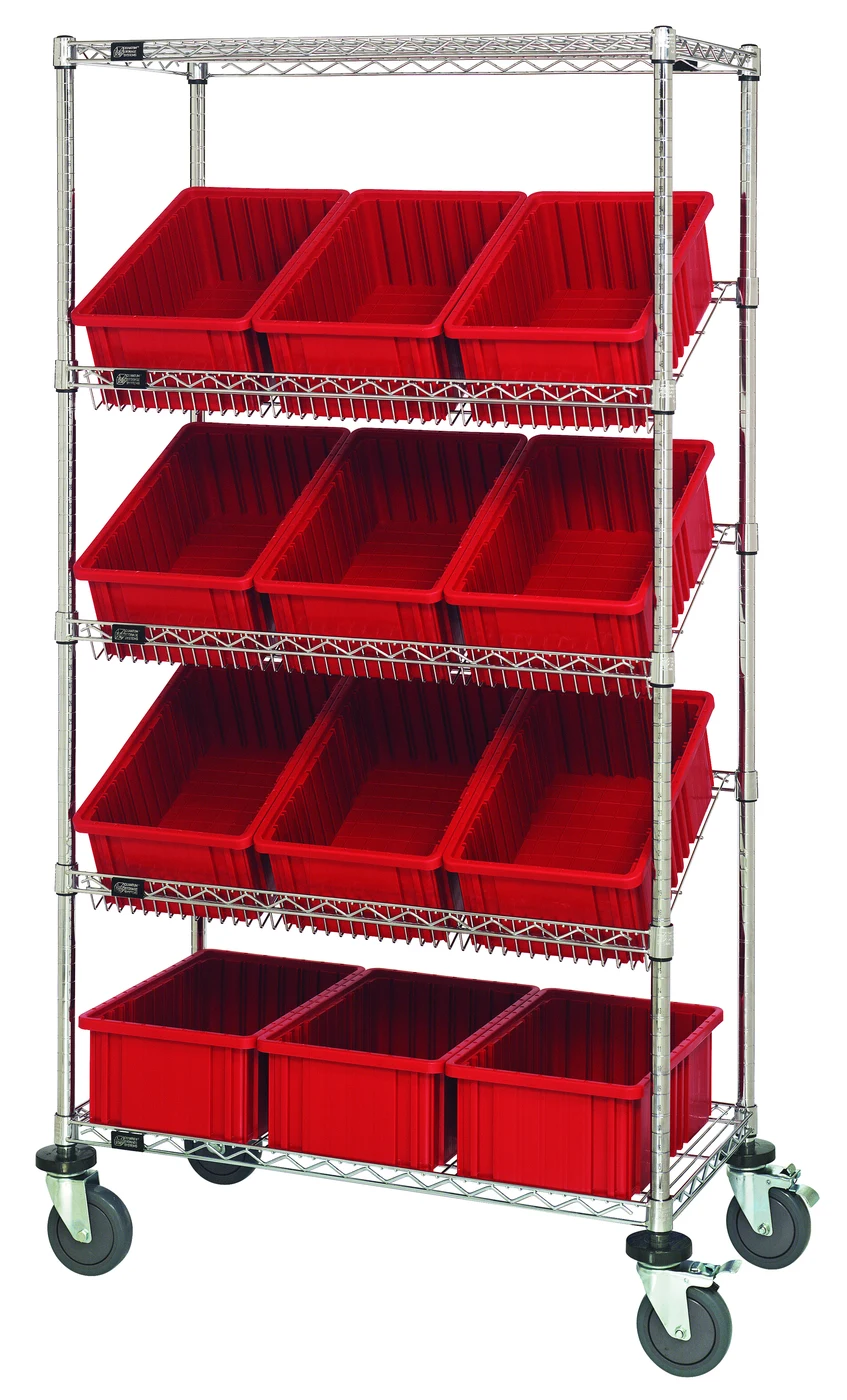 Quantum MWRS-5-92060RD Mobile Bin Systems Unit, 36"W x 18"D x 69"H, 400 lb capacity, Chrome