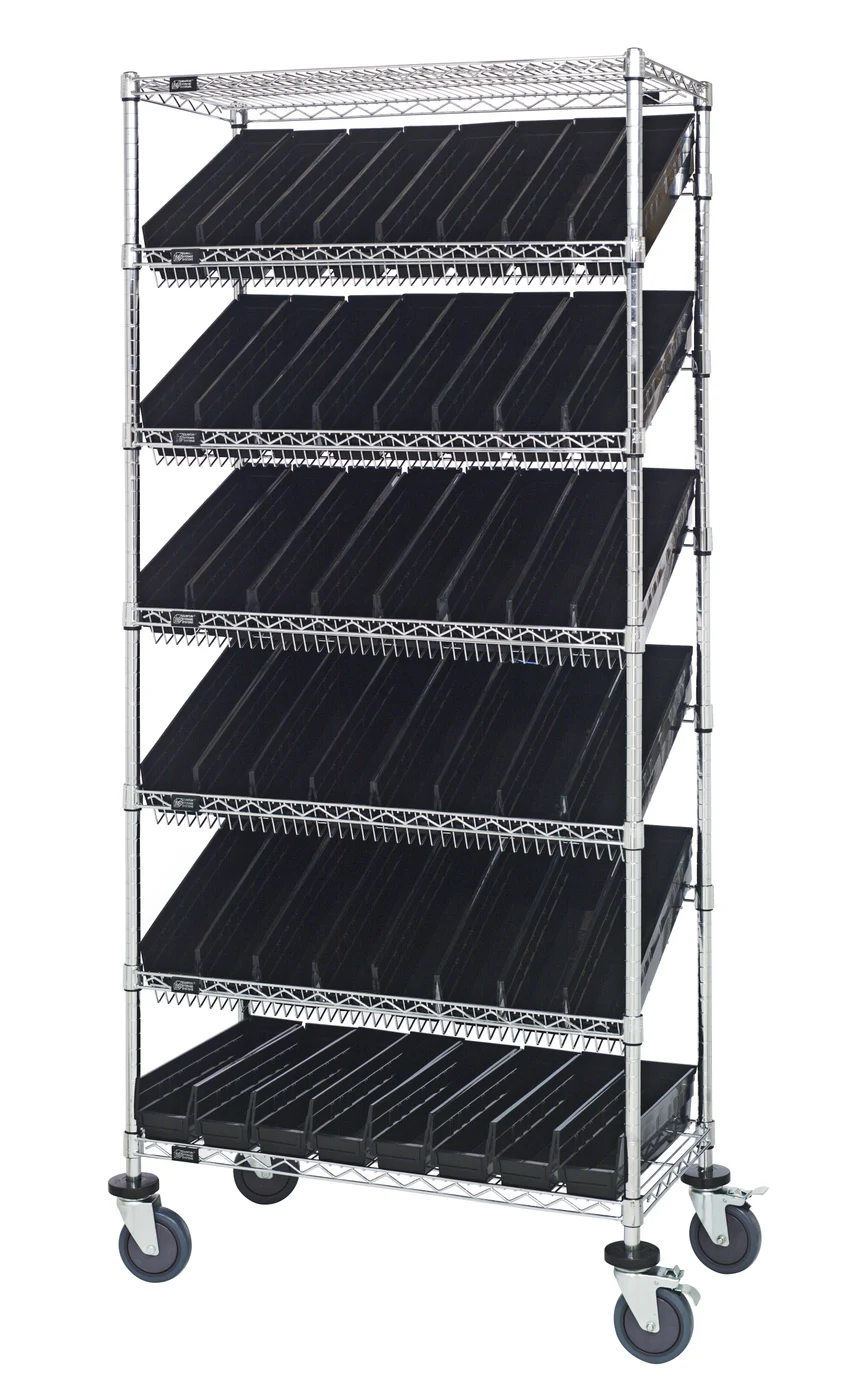 Quantum MWRS-7-103BK Mobile Bin Systems Unit, 36"L x 18"W x 80"H, 400 lb capacity, Chrome