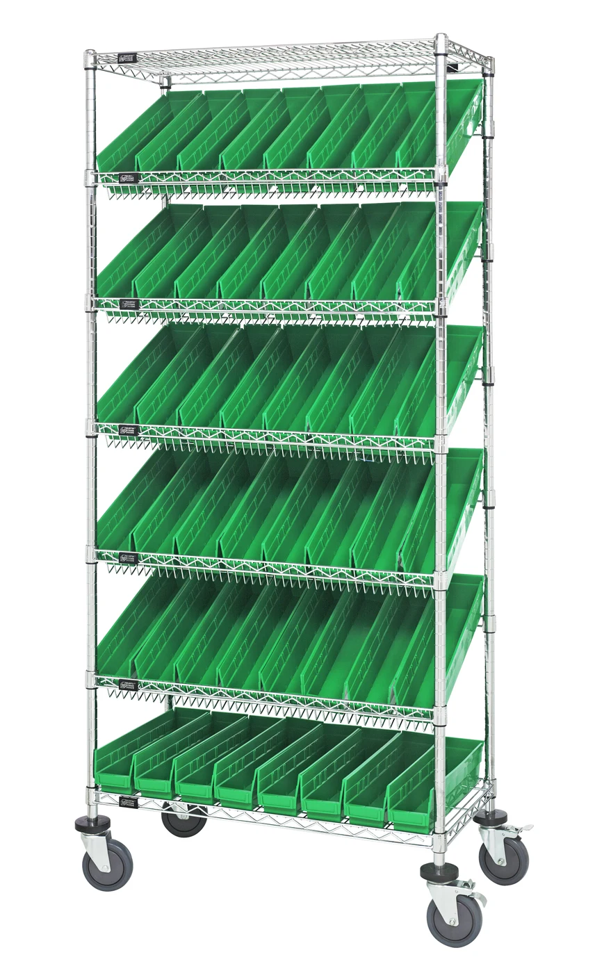 Quantum MWRS-7-103GN Mobile Bin Systems Unit, 36"L x 18"W x 80"H, 400 lb capacity, Chrome