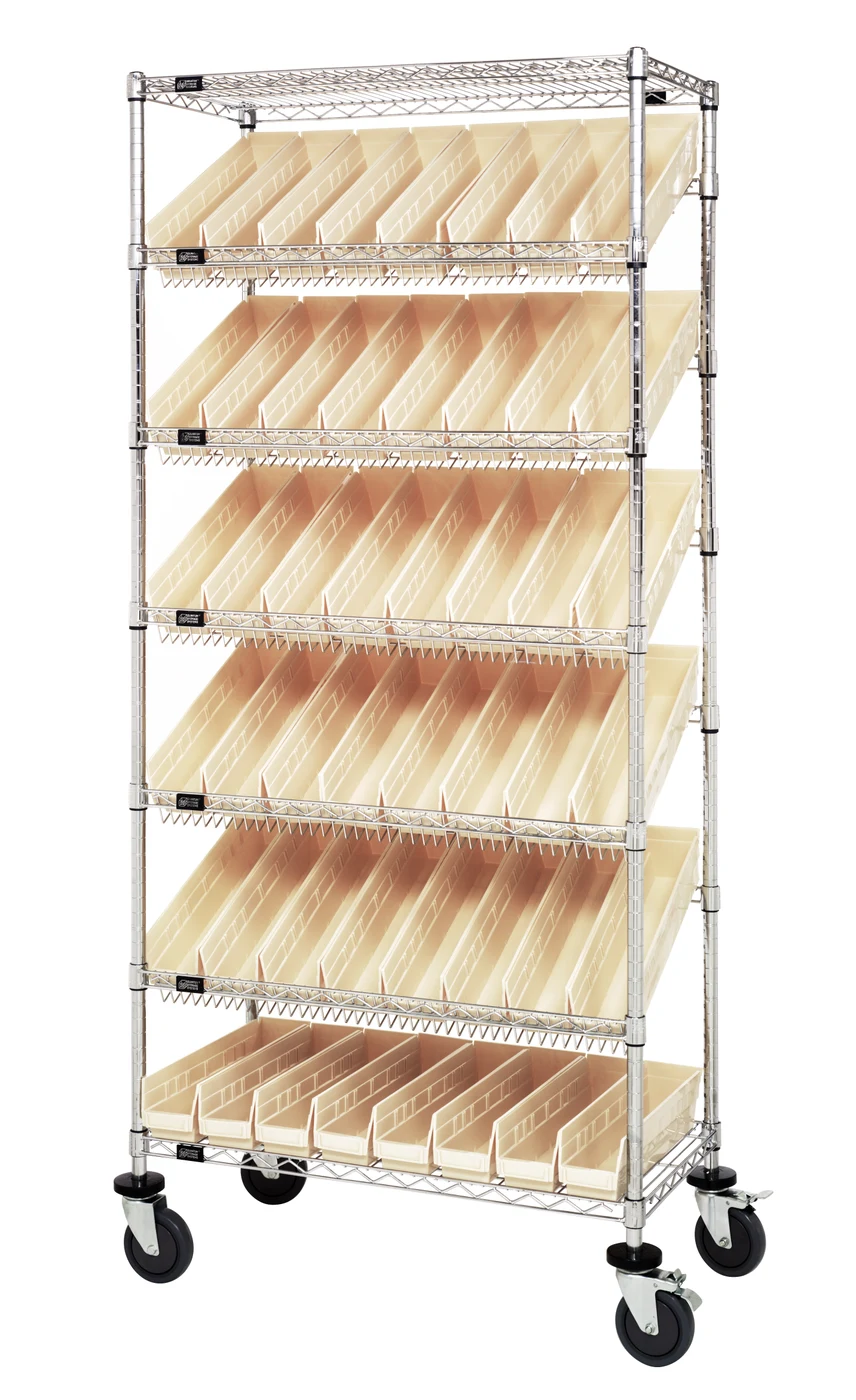 Quantum MWRS-7-103IV Mobile Bin Systems Unit, 36"L x 18"W x 80"H, 400 lb capacity, Chrome