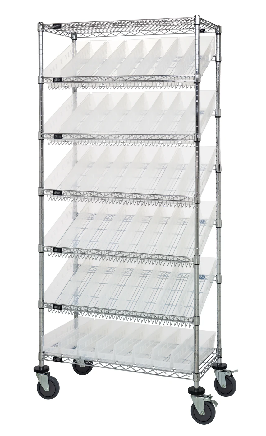 Quantum MWRS-7-103CL Mobile Bin Systems Unit, 36"W x 18"D x 80"H, 400 lb capacity, Chrome