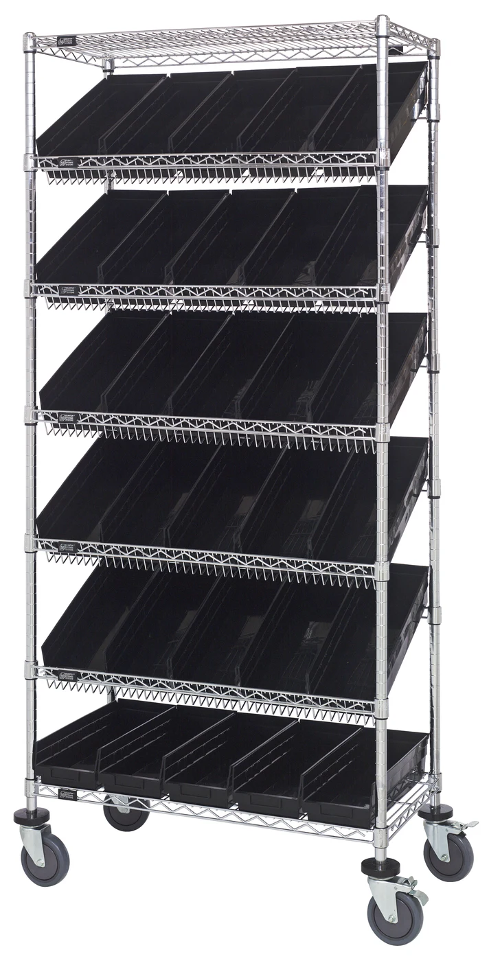 Quantum MWRS-7-104BK Mobile Bin Systems Unit, 36"L x 18"W x 80"H, 400 lb capacity, Chrome