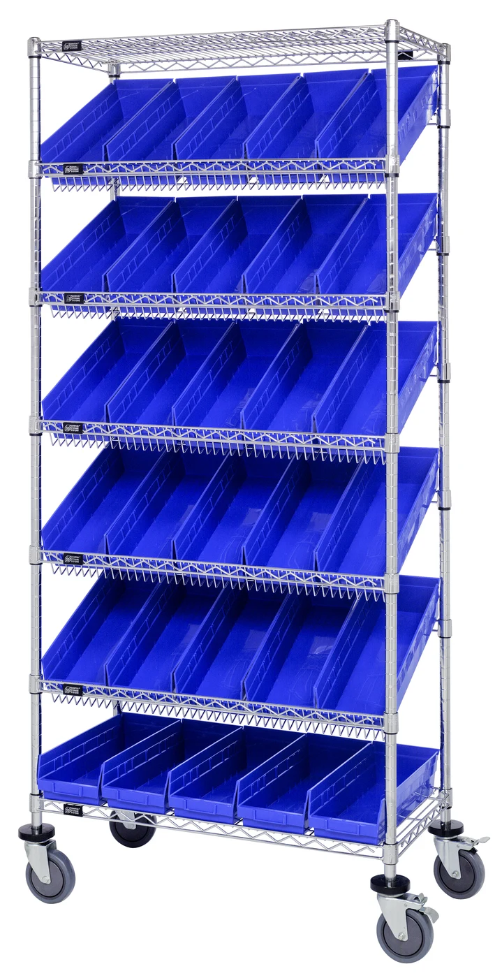 Quantum MWRS-7-104BL Mobile Bin Systems Unit, 36"L x 18"W x 80"H, 1200 lb capacity, Chrome