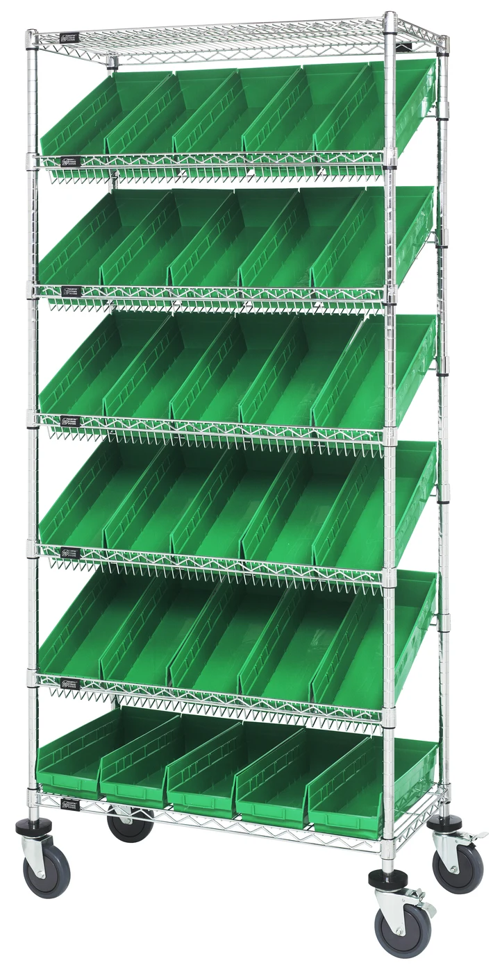 Quantum MWRS-7-104GN Mobile Bin Systems Unit, 36"L x 18"W x 80"H, 400 lb capacity, Chrome