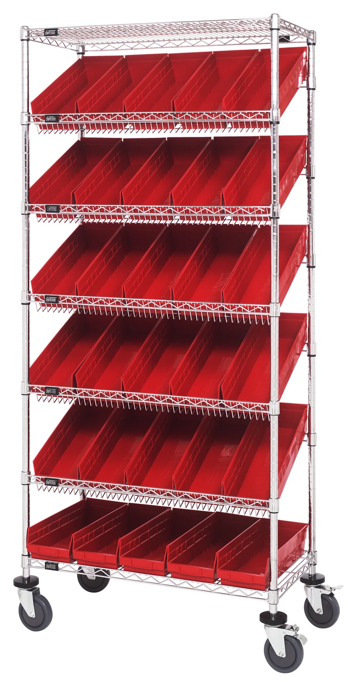 Quantum MWRS-7-104RD Mobile Bin Systems Unit, 36"L x 18"W x 80"H, 400 lb capacity, Chrome