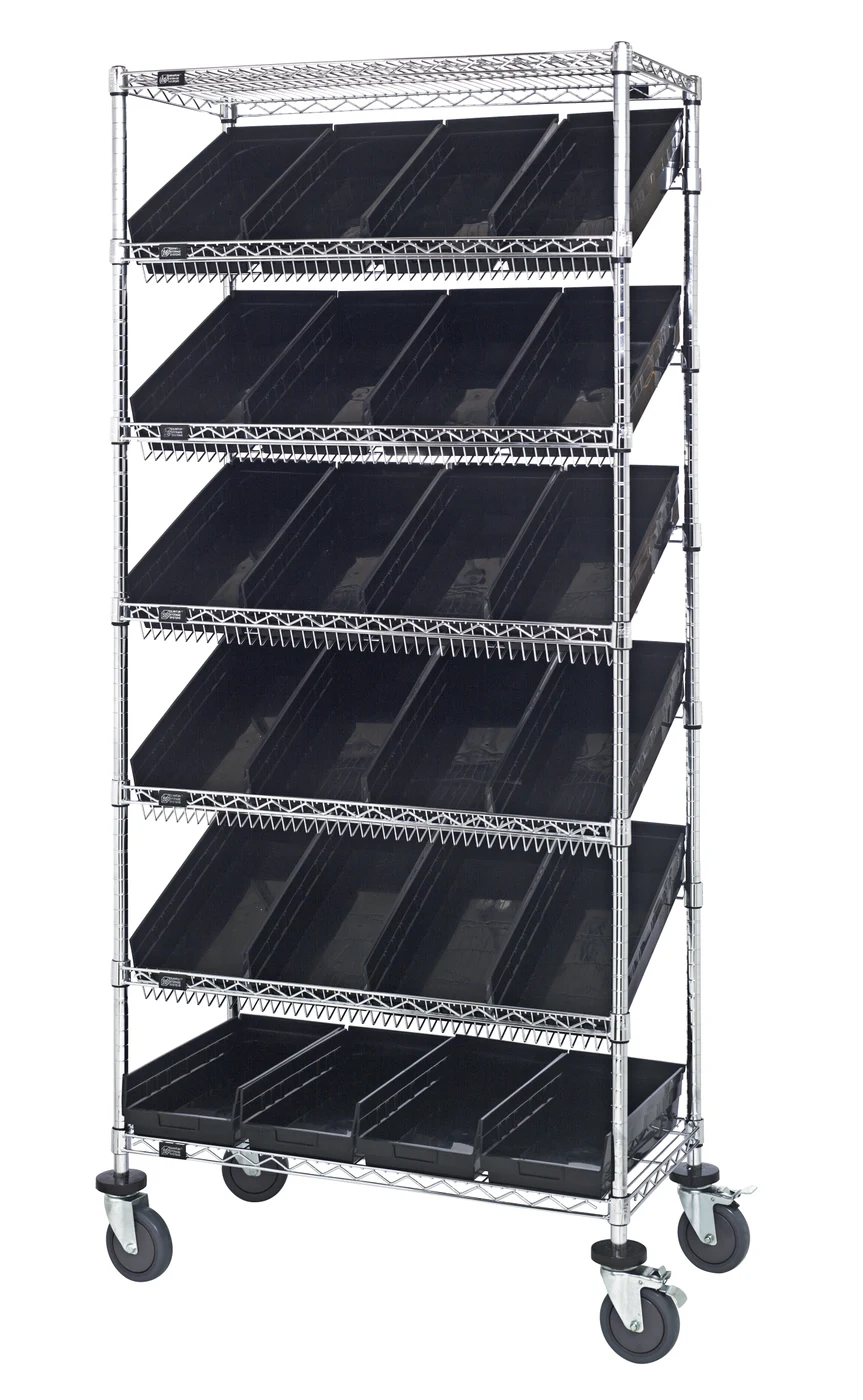 Quantum MWRS-7-108BK Mobile Bin Systems Unit, 36"L x 18"W x 80"H, 400 lb capacity, Chrome