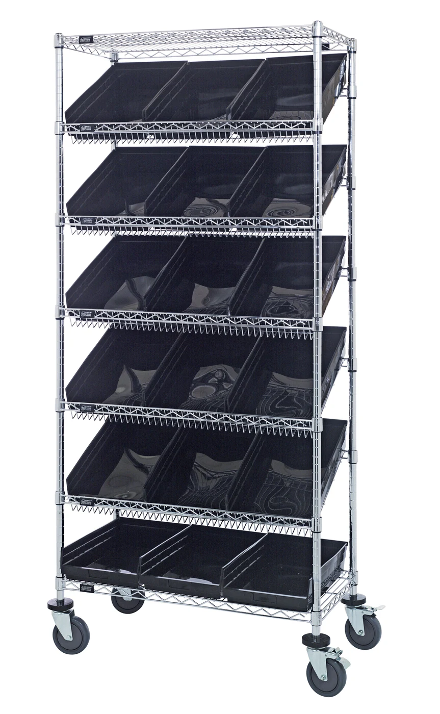 Quantum MWRS-7-110BK Mobile Bin Systems Unit, 36"L x 18"W x 80"H, 400 lb capacity, Chrome