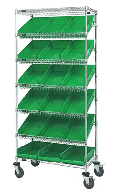 Quantum MWRS-7-110GN Mobile Bin Systems Unit, 36"L x 18"W x 80"H, 400 lb capacity, Chrome