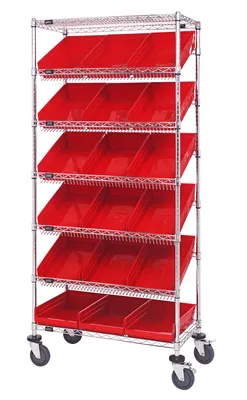 Quantum MWRS-7-110RD Mobile Bin Systems Unit, 36"L x 18"W x 80"H, 400 lb capacity, Chrome