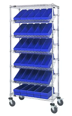 Quantum MWRS-7-602BL Mobile Bin Systems Unit, 36"L x 18"W x 80"H, 1200 lb capacity, Chrome